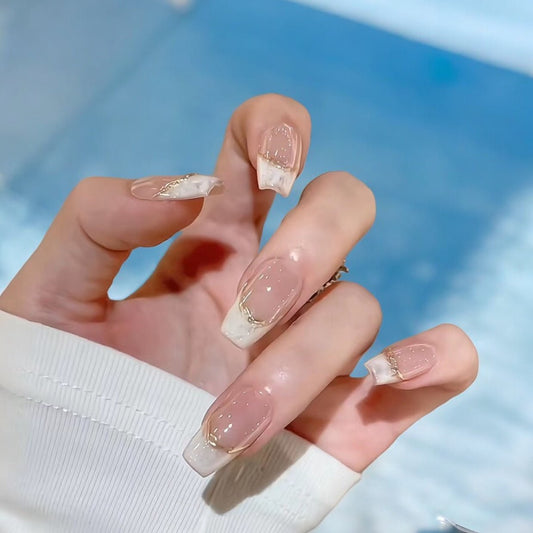 Medium Golden Striped French Set - Nails kim