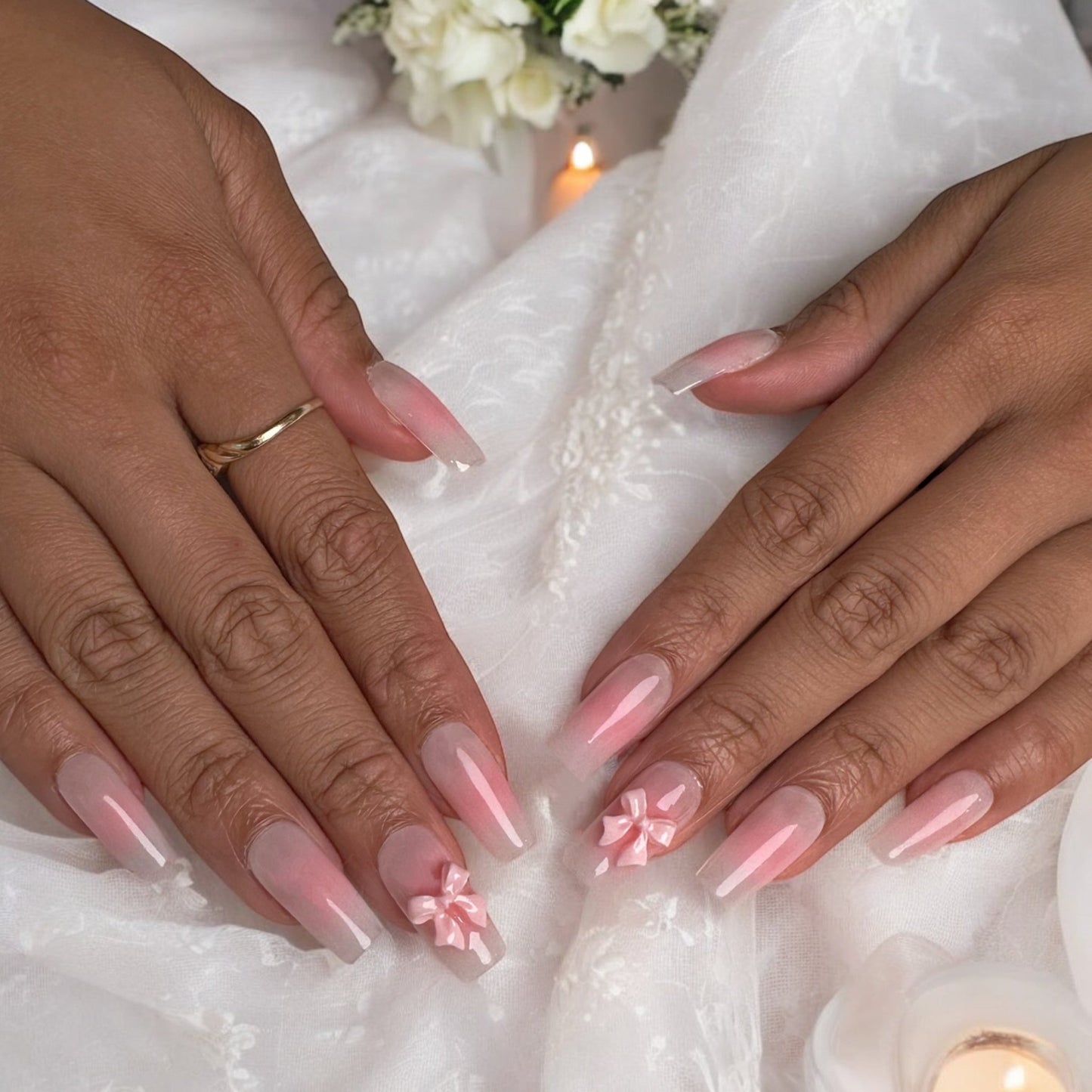 pink bow square set - Nails kim