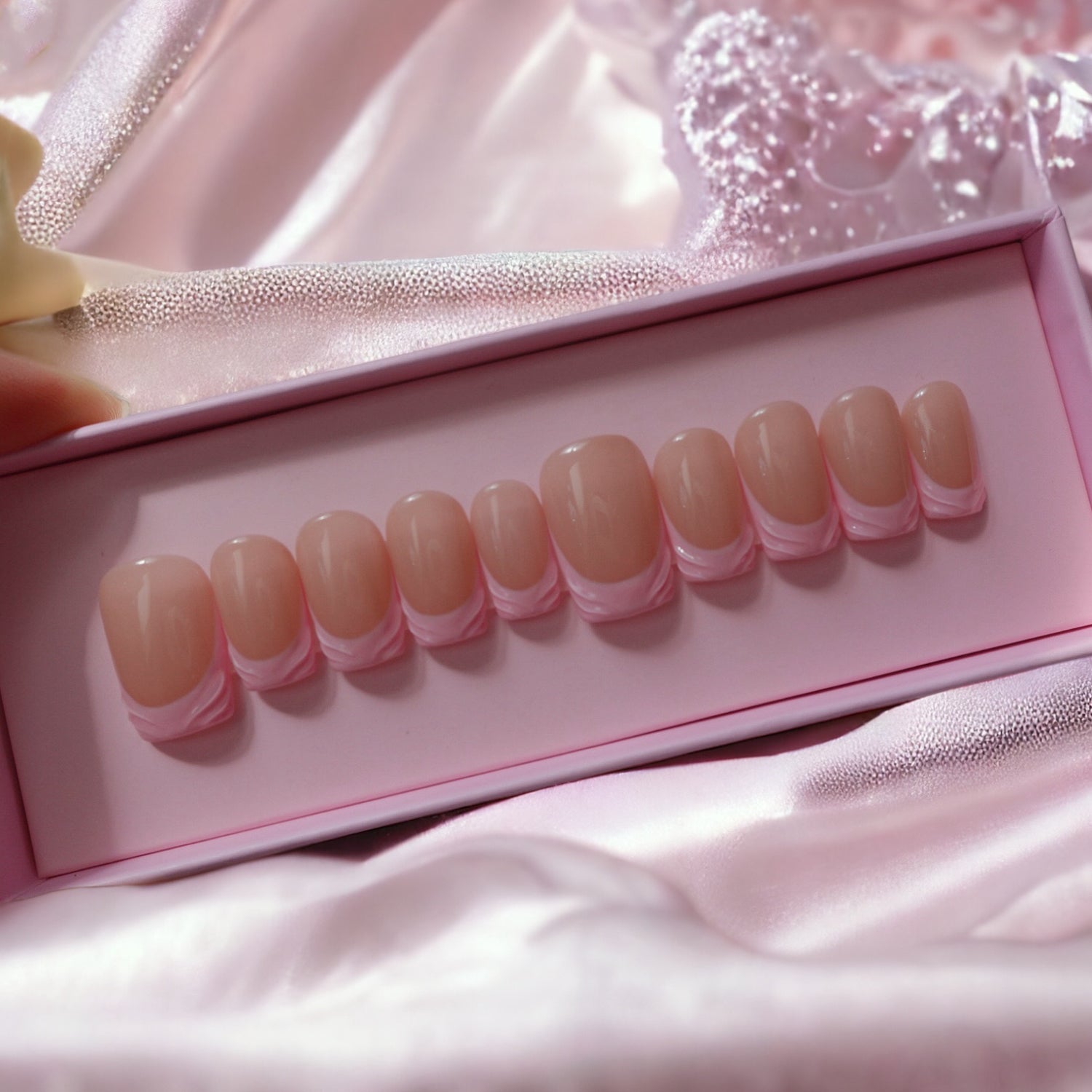 Pink French Style 3D Solid Gel Short Set - Nails kim