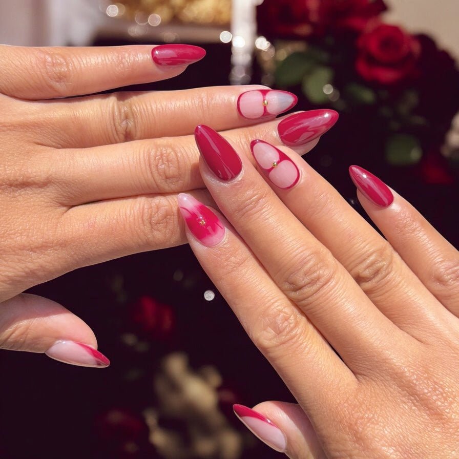 Red french tip flower set - Nails kim