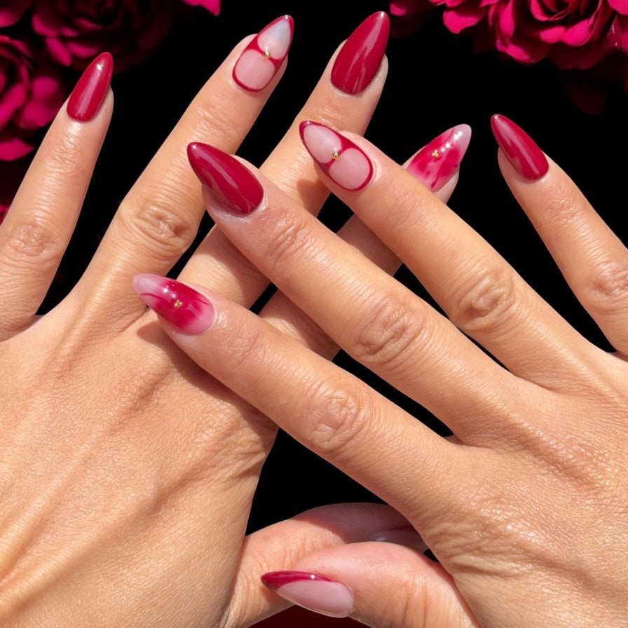 Red french tip flower set - Nails kim