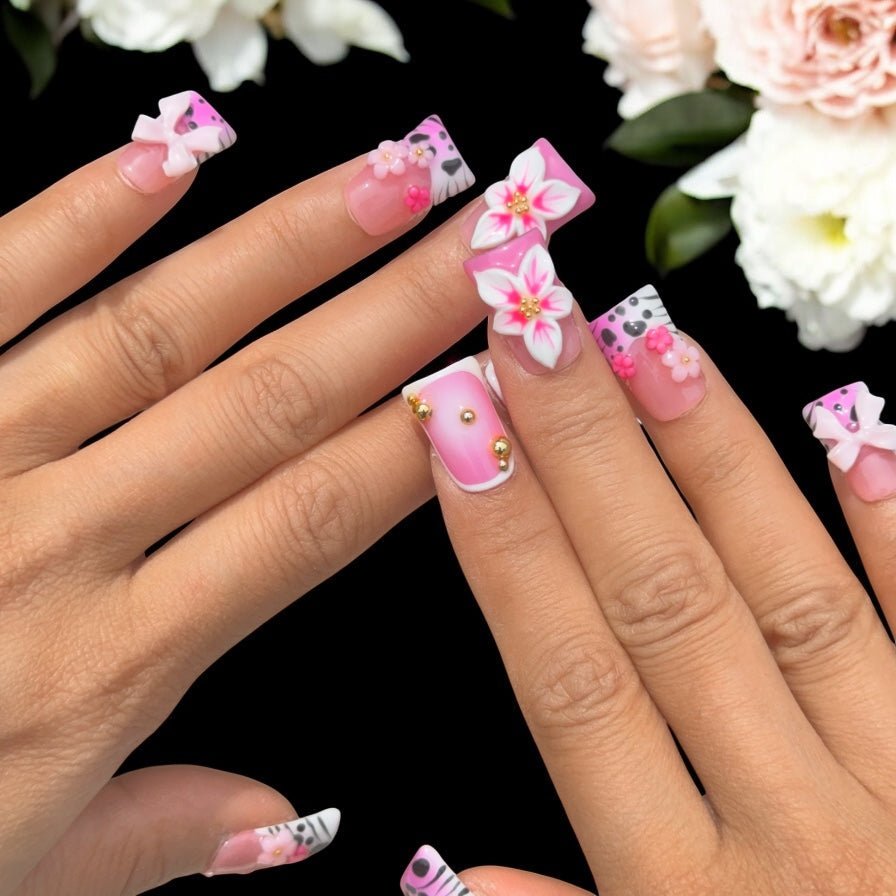 Rose pink summer flower duck nail - Nails kim