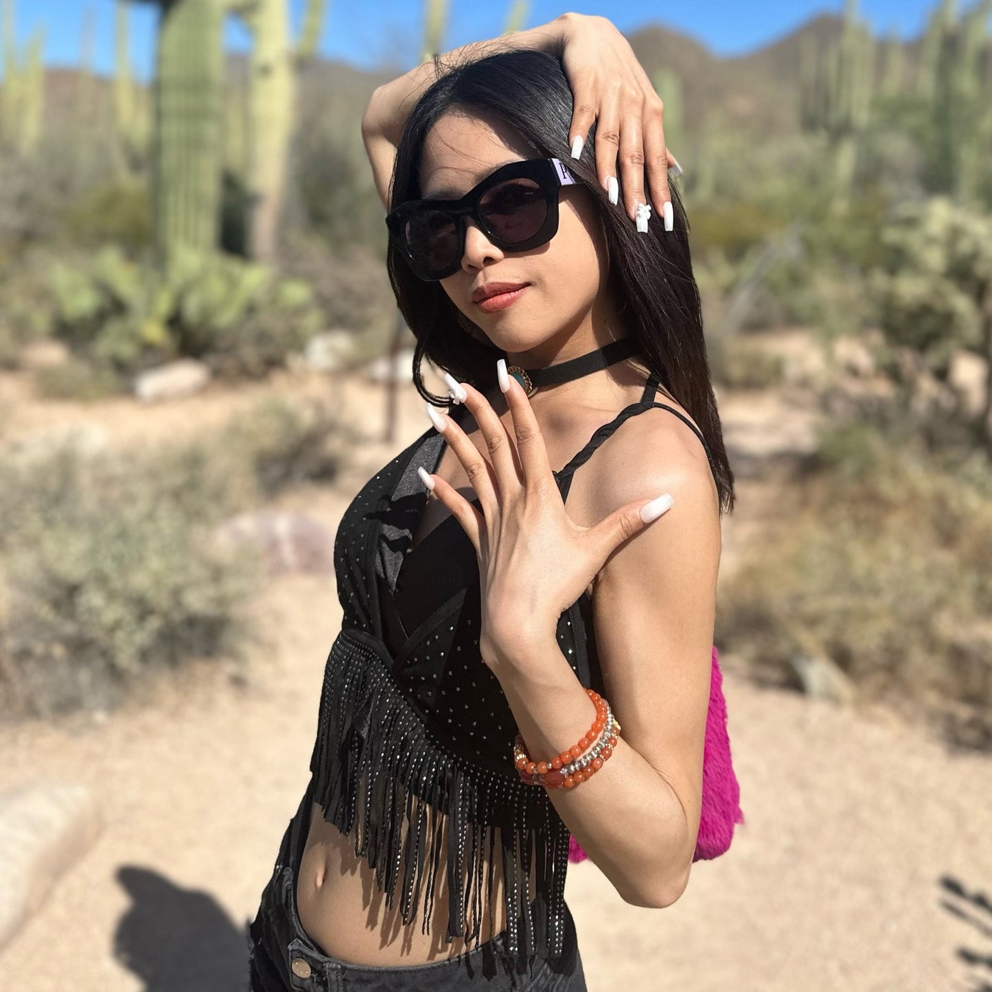 Glass white with cute bow square set - Nails kim