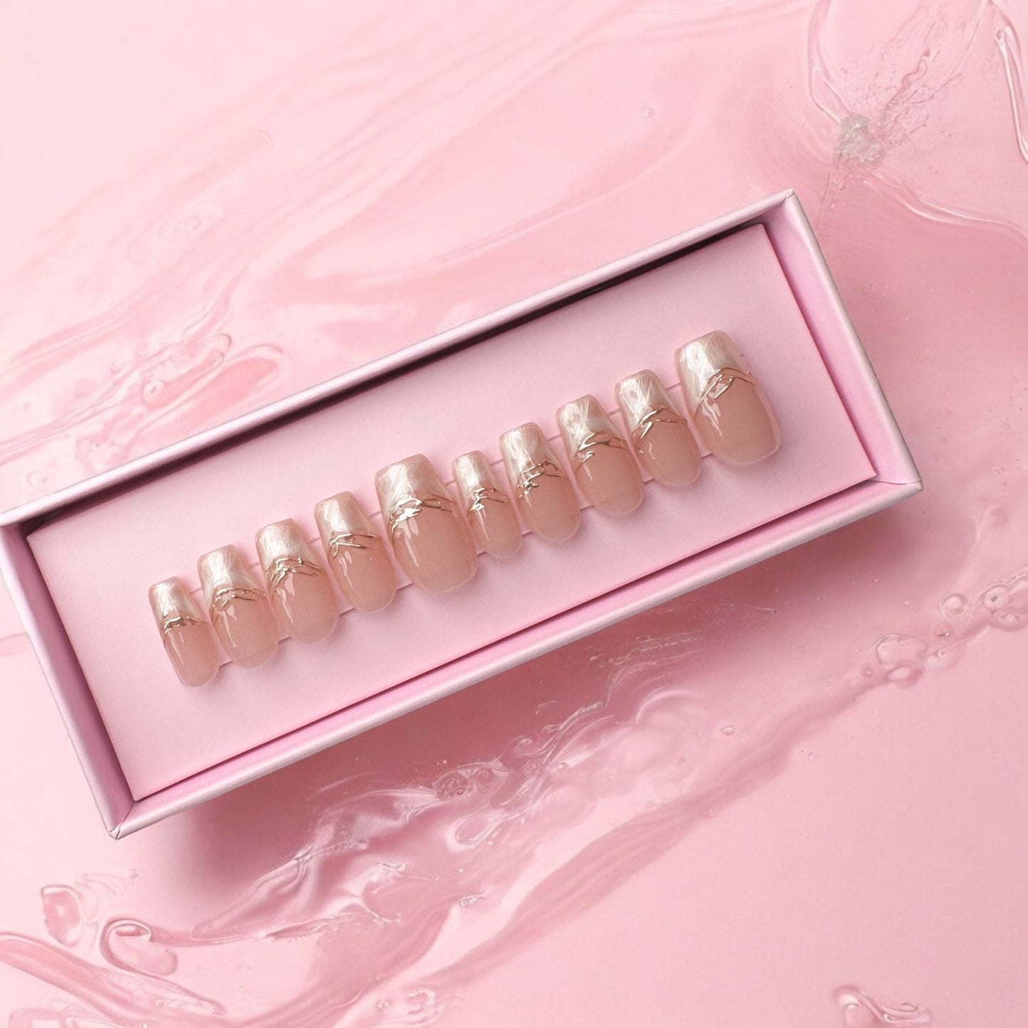 Medium Golden Striped French Set - Nails kim