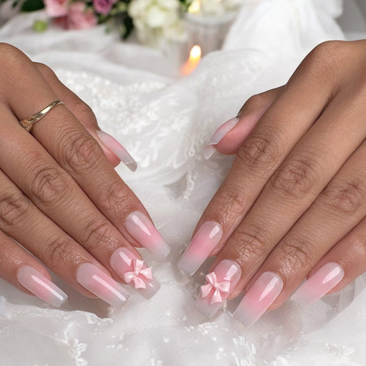 pink bow square set - Nails kim
