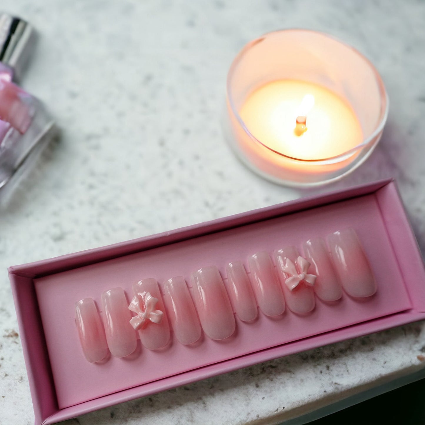 pink bow square set - Nails kim