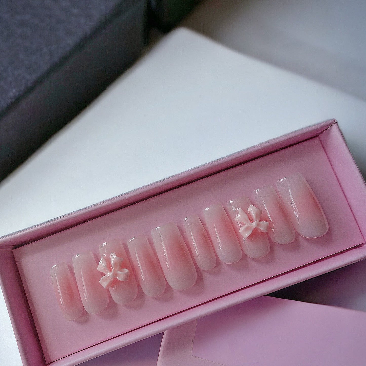 pink bow square set - Nails kim