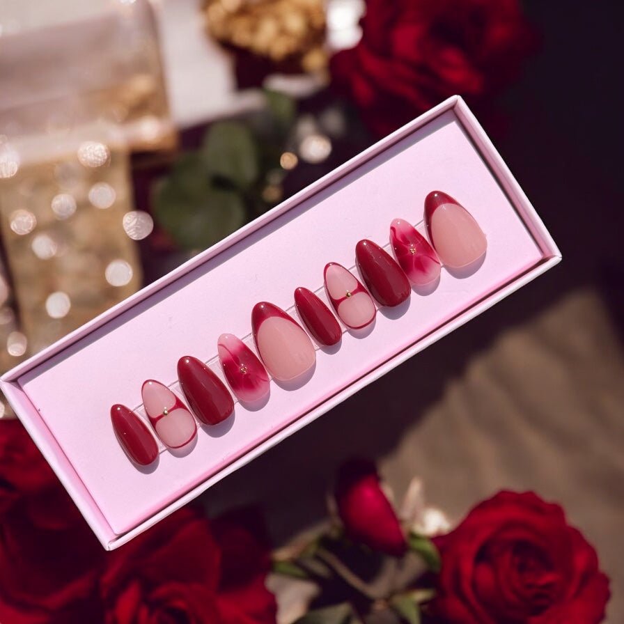 Red french tip flower set - Nails kim