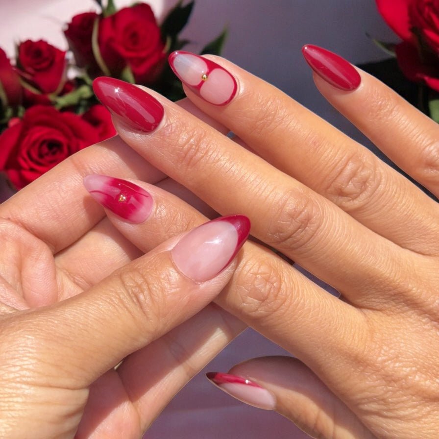 Red french tip flower set - Nails kim