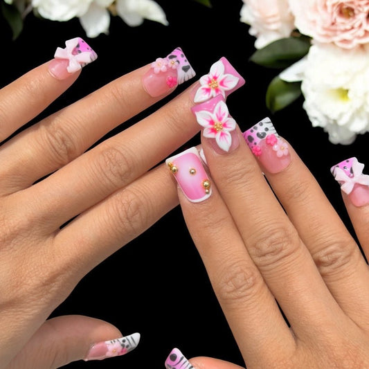 Rose pink summer flower duck nail - Nails kim