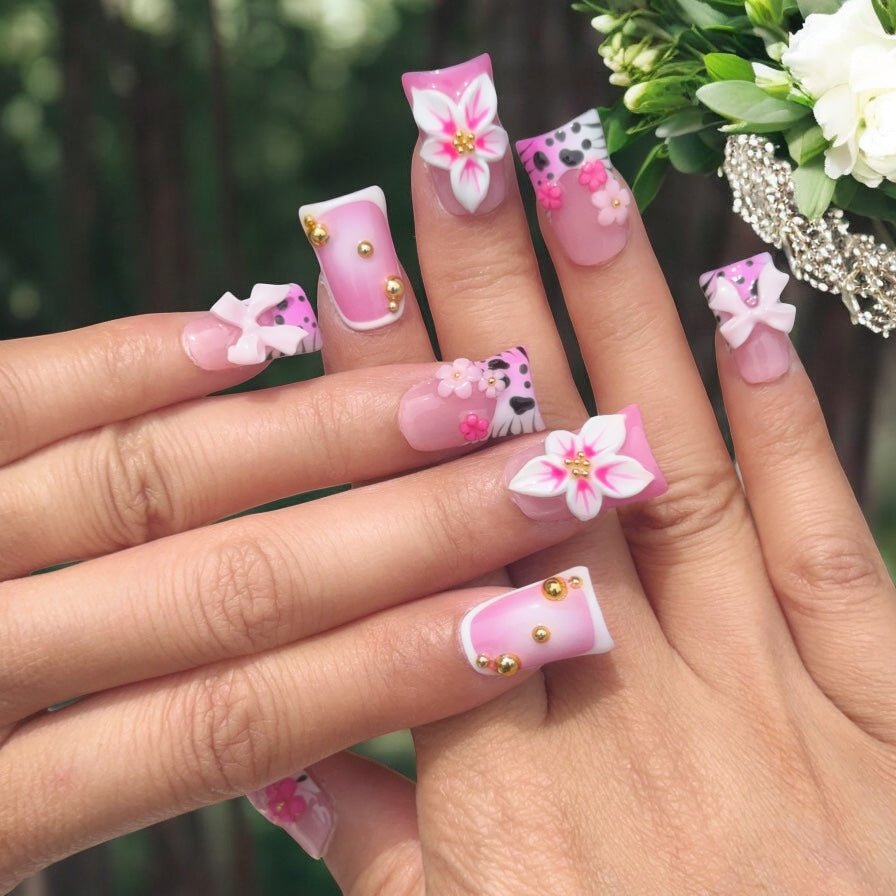 Rose pink summer flower duck nail - Nails kim